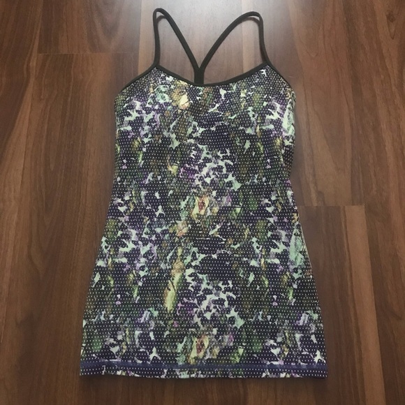 lululemon athletica Tops - Lululemon Power Y Tank Floral Purple Green